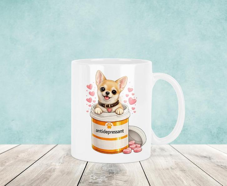 Antidepressiva - Chihuahua Mok, Huis en Inrichting, Keuken | Servies, Nieuw, Kop(pen) en/of Schotel(s), Overige stijlen, Keramiek