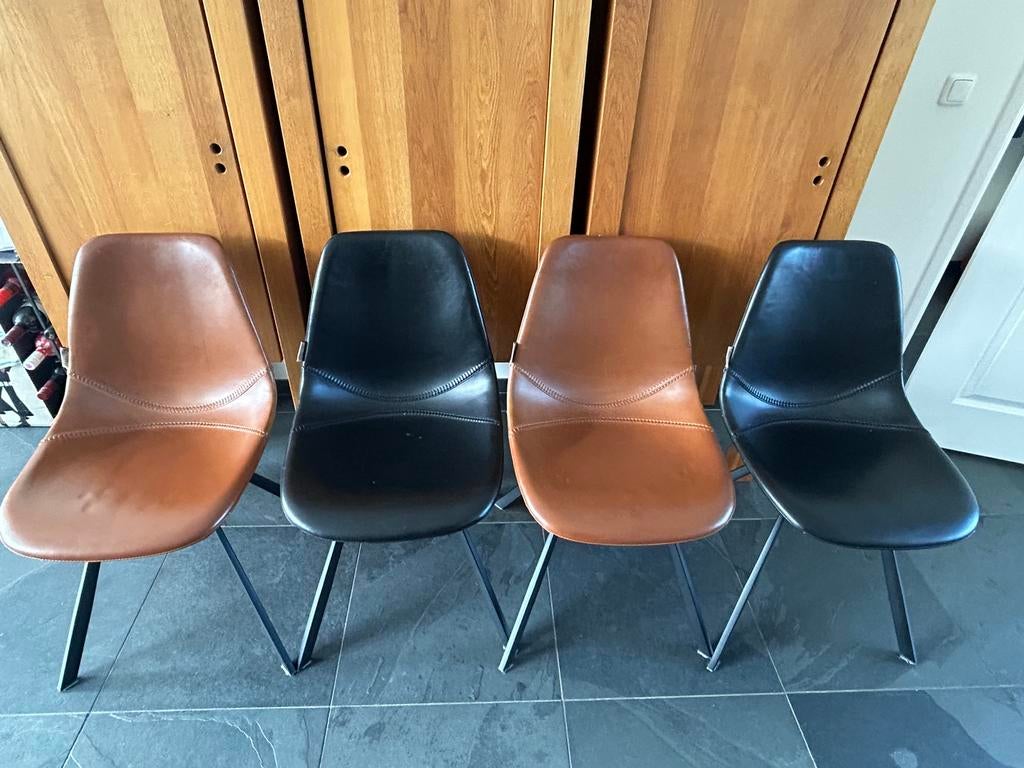 4 Leren Dutchbone stoelen te koop, Ophalen, Gebruikt, Zwart, Leer