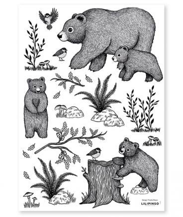 Muursticker Sticker Beren Familie Zwart Lilipinso, Nieuw, Ophalen of Verzenden, Wanddecoratie, Lilipinso
