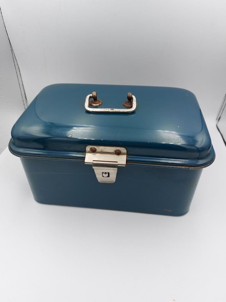 Vintage blikje petrol kleur, Antiek en Kunst, Ophalen of Verzenden