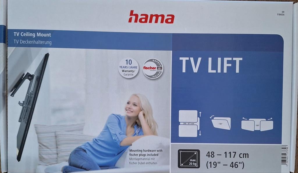 HAMA TV lift/plafondhouder 48"/117cm, Ophalen, Doos, 100 cm of meer, 60 cm of meer