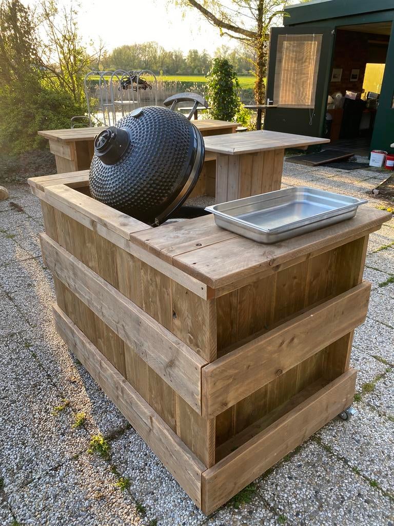 (Horeca) Steigerhouten buitenkeuken/bar (ombouw Kamado BBQ), Ophalen, Gebruikt, Houtskool, Vrijstaand
