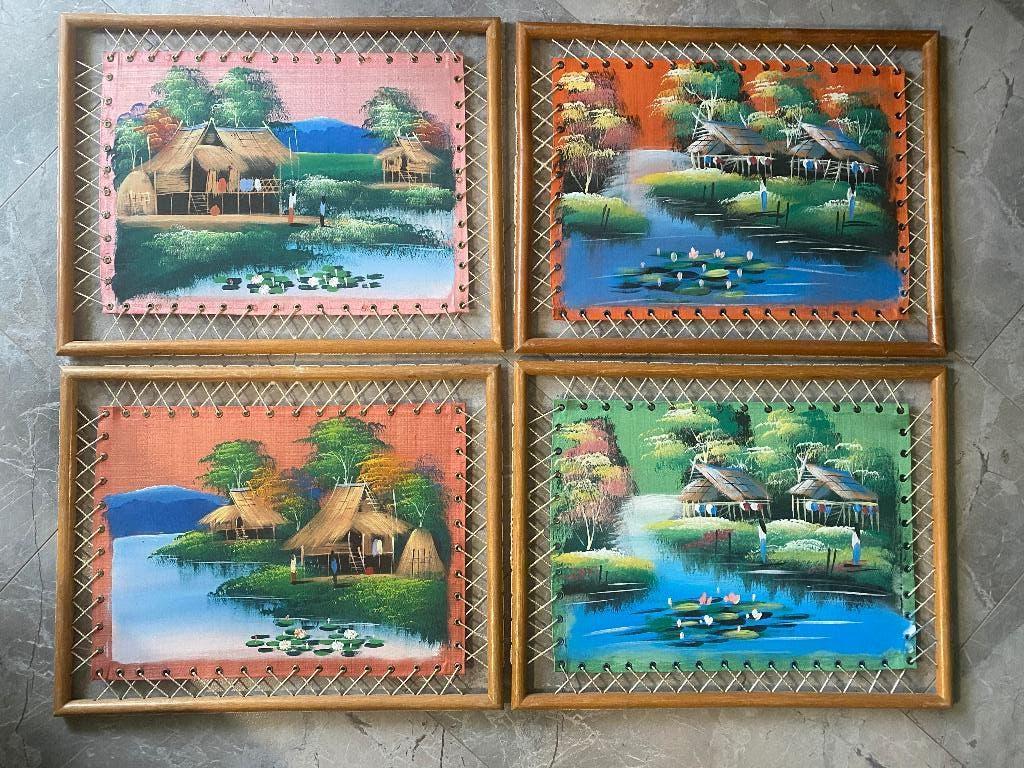 10x Thaise kunstschilderijen, Antiek en Kunst, Ophalen of Verzenden