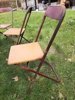 Leuke verweerde cafeset/terrasset/tafel+6 stoelen inklapbaar, Ophalen, Overige materialen, Gebruikt, 6 zitplaatsen