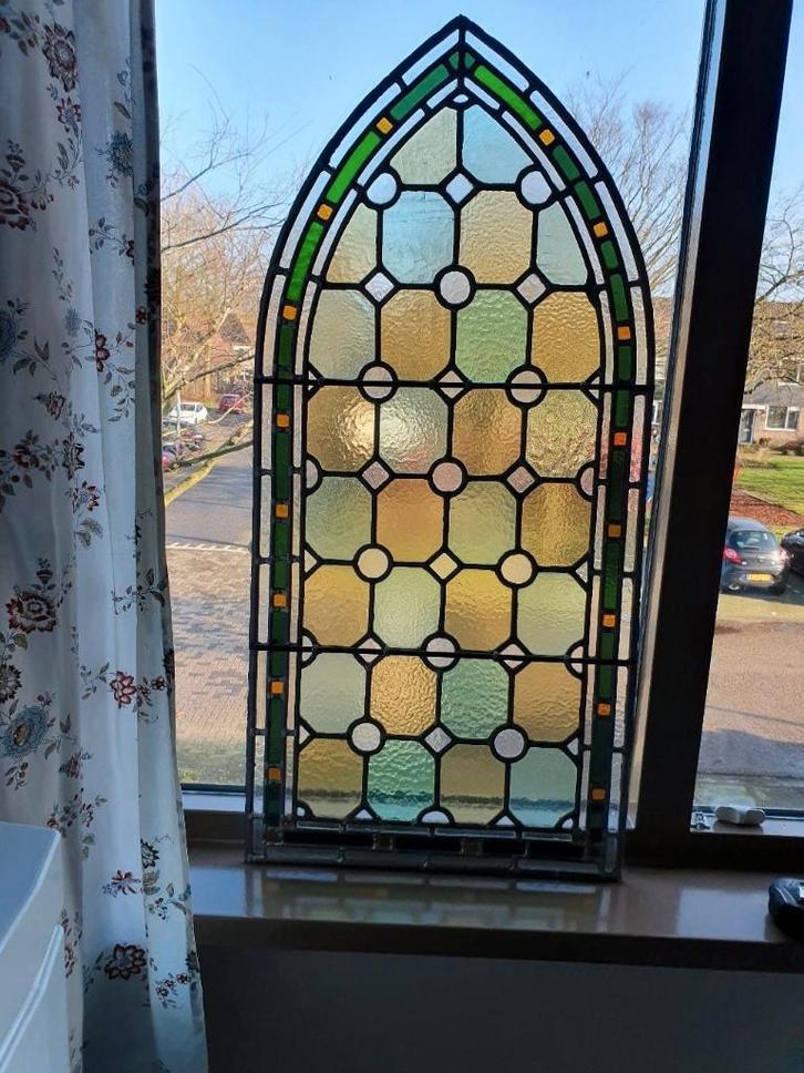 Punt Glas in lood paneel met stalen kern ( 3.16 ), Antiek en Kunst, Antiek | Glas en Kristal, Ophalen