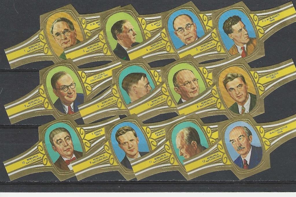 reeks 3061  natuurkundigen 1-12   sigarenbanden, Ophalen of Verzenden, Zo goed als nieuw, Sigarenbandjes