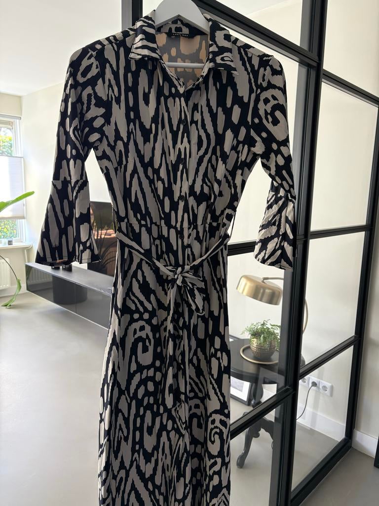 Lady Day Travelstof Jurk Maat S Marineblauw Beige Z.G.A.N., Ophalen of Verzenden, Zo goed als nieuw, Maat 36 (S), Blauw