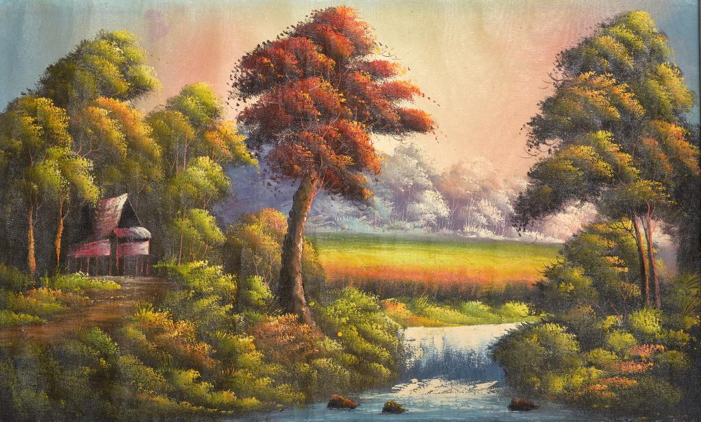 Vintage Bali schilderij – handgeschilderd (2 stuks), Antiek en Kunst, Ophalen of Verzenden