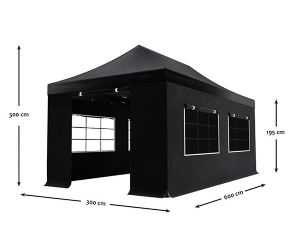 Easy Up Partytent | Harmonicatent | 6 x 3 meter | Zwart, Ophalen, Gebruikt, Opvouwbaar, Partytent