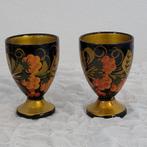Vintage Russische Khokloma eierdopjes x2 retro hout, Ophalen of Verzenden, Zo goed als nieuw