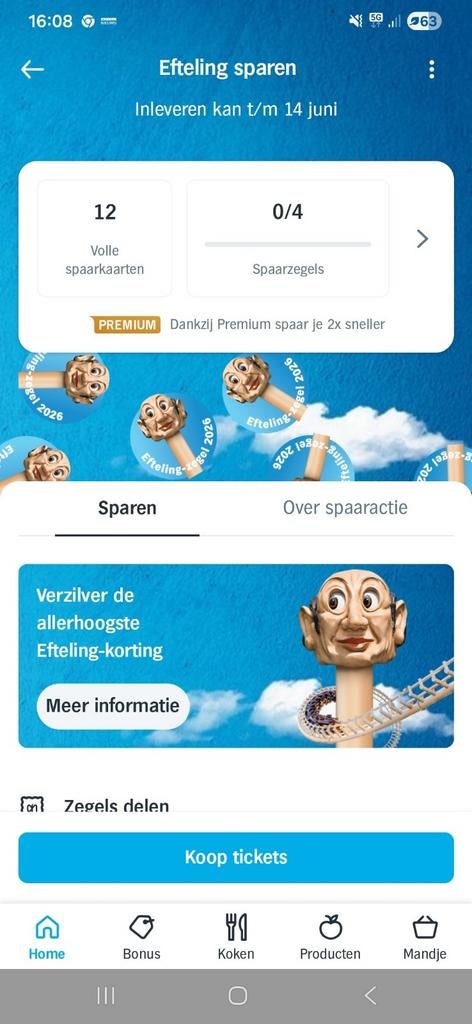 Efteling spaarkaart AH - Volle spaarkaart voor korting, Verzenden, Nieuw, Overige typen