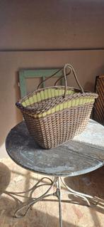 Oude Franse boodschappen riet rotan mand met gele bies, Ophalen of Verzenden