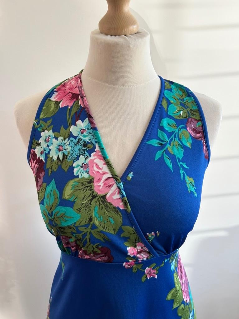 King Louie maat L blauw bloemen racerback jurk 3244, Blauw, Maat 42/44 (L), Ophalen of Verzenden, Zo goed als nieuw