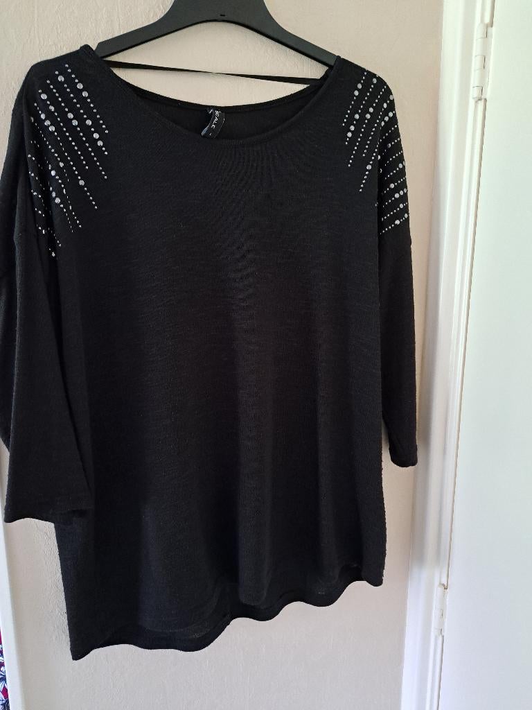 leuk zwart dames shirt maat L, Ophalen of Verzenden, Zo goed als nieuw, Zwart, Korte mouw