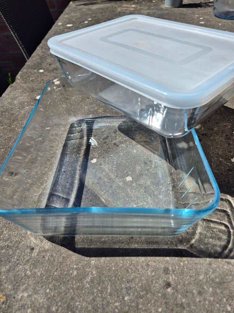 Glazen ovenschalen set - 2 stuks, waarvan 1 met deksel, Huis en Inrichting, Ophalen, Schaal, Rechthoekig, Glas