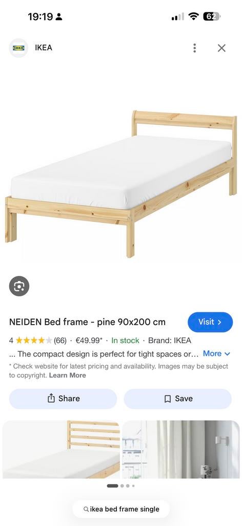 IKEA Neiden Bed Frame + Mattress 90x200, Ophalen, Tweepersoons, 140 cm, Zo goed als nieuw