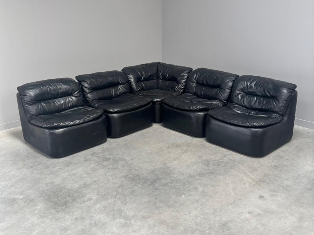 Vintage elementen sofa leer jaren 60 70 80, Huis en Inrichting, Banken | Bankstellen, Ophalen, Overige maten, Hoekbank, Gebruikt