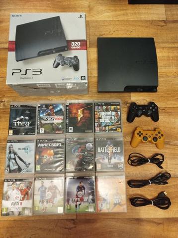 PlayStation 3 Slim 320 Gb + 2 Controllers + 12 spellen beschikbaar voor biedingen