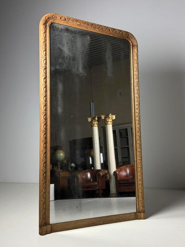 Franse Spiegel 19e eeuw 200cm, Antiek en Kunst, Antiek | Spiegels, Minder dan 50 cm, Rechthoekig, Ophalen