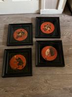 4 Schilderijtjes in zwarte lijstjes, kunst repro's (Breughel, Ophalen of Verzenden