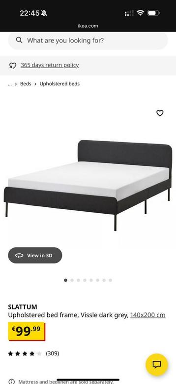 IKEA Slattum Bed Frame 140x200cm, light grey - afbeelding 2