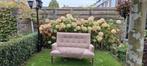 Loveseat bank beige met walnoot poten, Ophalen