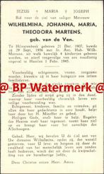 Ven van de Wilhelmina 1907 Hilvarenbeek 1945 x Martens - 215, Bidprentje, Ophalen of Verzenden