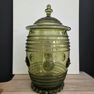 Zeer grote antieke duimenglas groene bowlpot beschikbaar voor biedingen