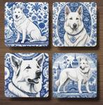 Zwitserse Witte Herder Delfts Blauwe onderzetters met houder, Ophalen of Verzenden, Nieuw, Glas of Kopje