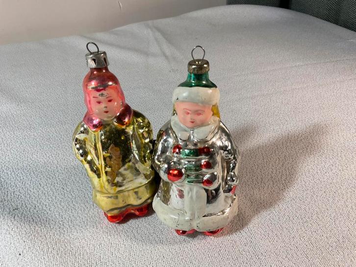 Twee unieke oude glazen kerstfiguurtjes, Diversen, Kerst, Gebruikt, Ophalen of Verzenden