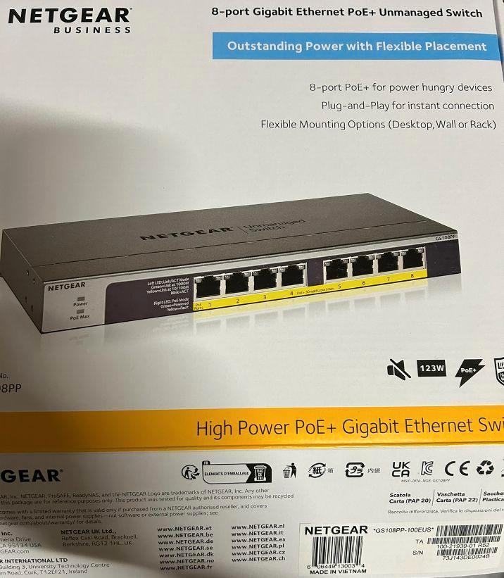 ➡️ DEMO Netgear GS108PP High Power POE Gigabit Switch GS108, Computers en Software, Netwerk switches, Nieuw, Ophalen of Verzenden