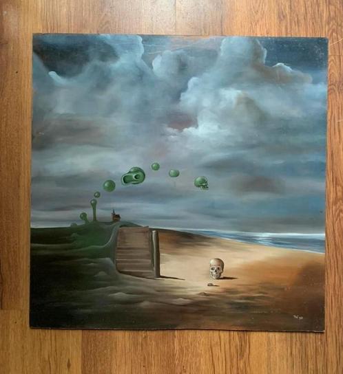 Surrealisme olieverf op paneel Frank Warmerdam, Antiek en Kunst, Kunst | Schilderijen | Klassiek, Ophalen of Verzenden