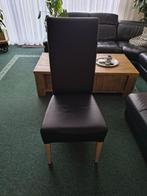 4 zwart leren eetkamerstoelen, Huis en Inrichting, Stoelen, Ophalen, Gebruikt, Zwart, Hout