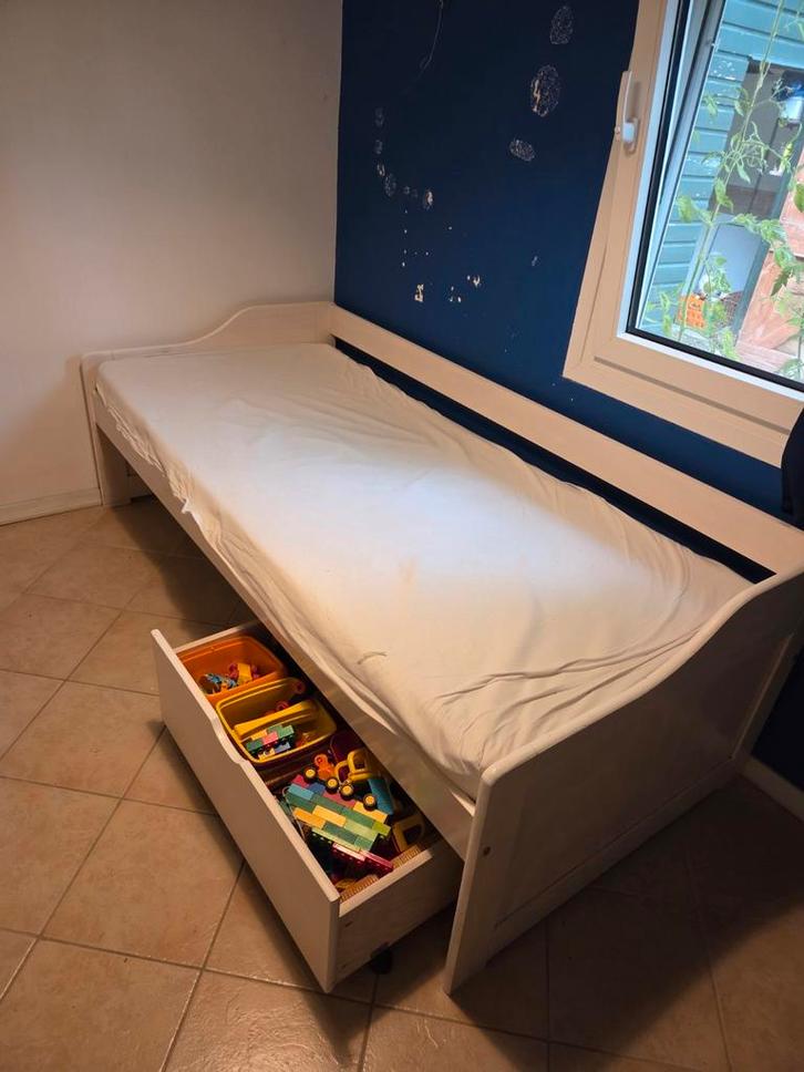 1 persoonsbed met opbergruimte, Kinderen en Baby's, Kinderkamer | Bedden, Zo goed als nieuw, 180 cm of meer, 85 tot 100 cm, Lattenbodem