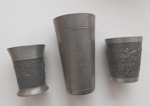 Tin bekers, 3 stuks, jaren 70, Antiek en Kunst, Antiek | Tin, Verzenden