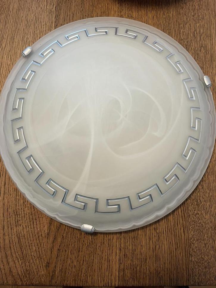 Glazen Plafondlamp, Griekse Stijl, Huis en Inrichting, Lampen | Lampenkappen, Gebruikt, Minder dan 25 cm, Rond, Wit, Grijs, Ophalen
