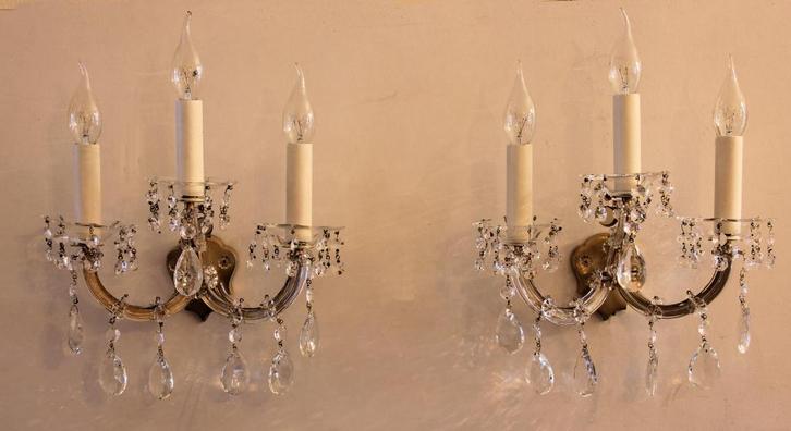 Setje 3-armige Maria-Theresia wandlampjes, Antiek en Kunst, Antiek | Lampen, Ophalen