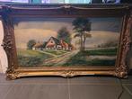 Schilderij met boerderij in gouden lijst, Antiek en Kunst, Ophalen