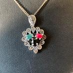 Robijn smaragd spinel hanger beschermt geluk liefde passie, Ophalen of Verzenden, Nieuw, Zilver, Met edelsteen