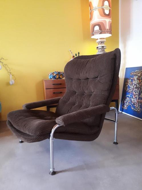 vintage fauteuil lounge chair ribstof retro fauteuil stoel, Huis en Inrichting, Fauteuils, Gebruikt, Ophalen of Verzenden