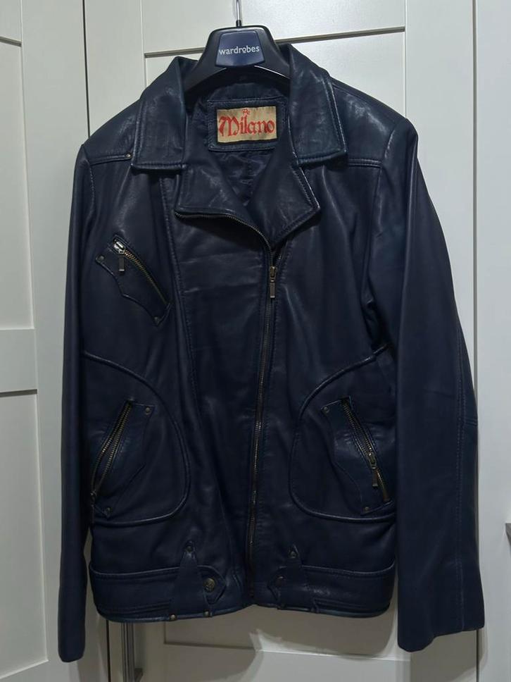 Stijlvolle blauwe leren jas - Milano, Kleding | Dames, Jassen | Zomer, Gedragen, Maat 38/40 (M), Blauw, Ophalen of Verzenden