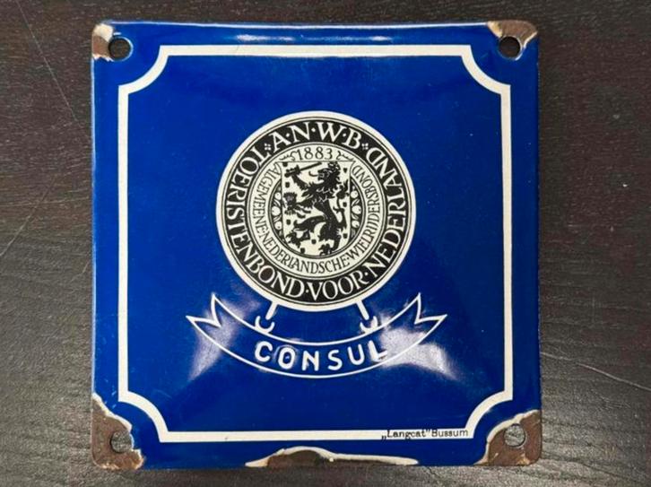 Gebold Emaille Reclamebord ANWB Consul, Verzamelen, Merken en Reclamevoorwerpen, Overige typen, Ophalen of Verzenden