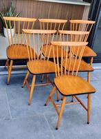 Prachtige set (6) vintage spijlenstoelen, Huis en Inrichting, Stoelen, Ophalen, Gebruikt, Bruin, Hout