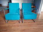 2 nette fauteuils, petrol/blauw, stof en metaal, Huis en Inrichting, Ophalen, Twee, Blauw, Zo goed als nieuw