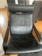 POÄNG IKEA Zwartbruin/Zwart leer met hoofdsteun, Huis en Inrichting, Ophalen, 75 tot 100 cm, Zo goed als nieuw, Leer
