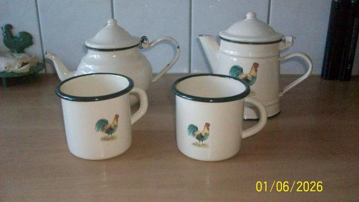 Emaille set met haan, Antiek en Kunst, Antiek | Emaille, Ophalen of Verzenden