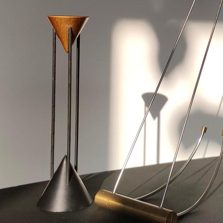 2 vintage design kandelaars candleholders jaren 80, Antiek en Kunst, Kunst | Designobjecten, Ophalen of Verzenden