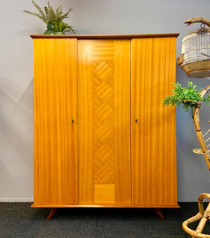 Vintage kledingkast jaren 50/60 retro Midcentury kast oak, Huis en Inrichting, Kasten | Kledingkasten, Zo goed als nieuw, 150 tot 200 cm