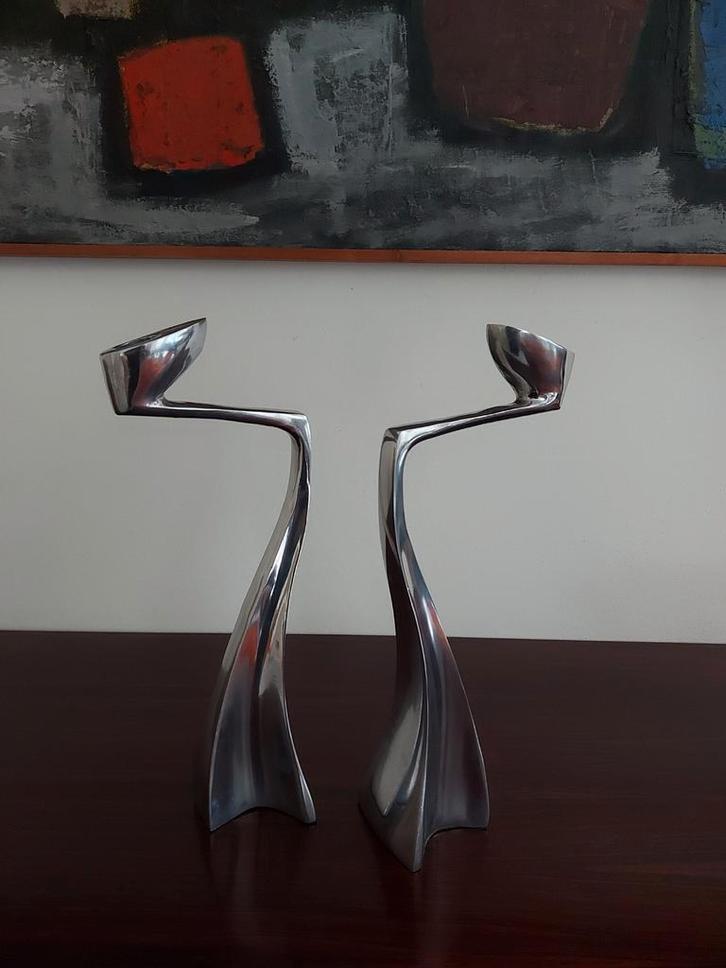 2 Swan kandelaars Matthew Hilton jaren 80, Huis en Inrichting, Woonaccessoires | Kandelaars en Kaarsen, 25 tot 50 cm, Ophalen of Verzenden