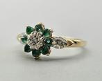 Gouden Vintage ring edelstenen smaragd en diamant. 2025/390., ., Ophalen of Verzenden, Zo goed als nieuw, Met edelsteen